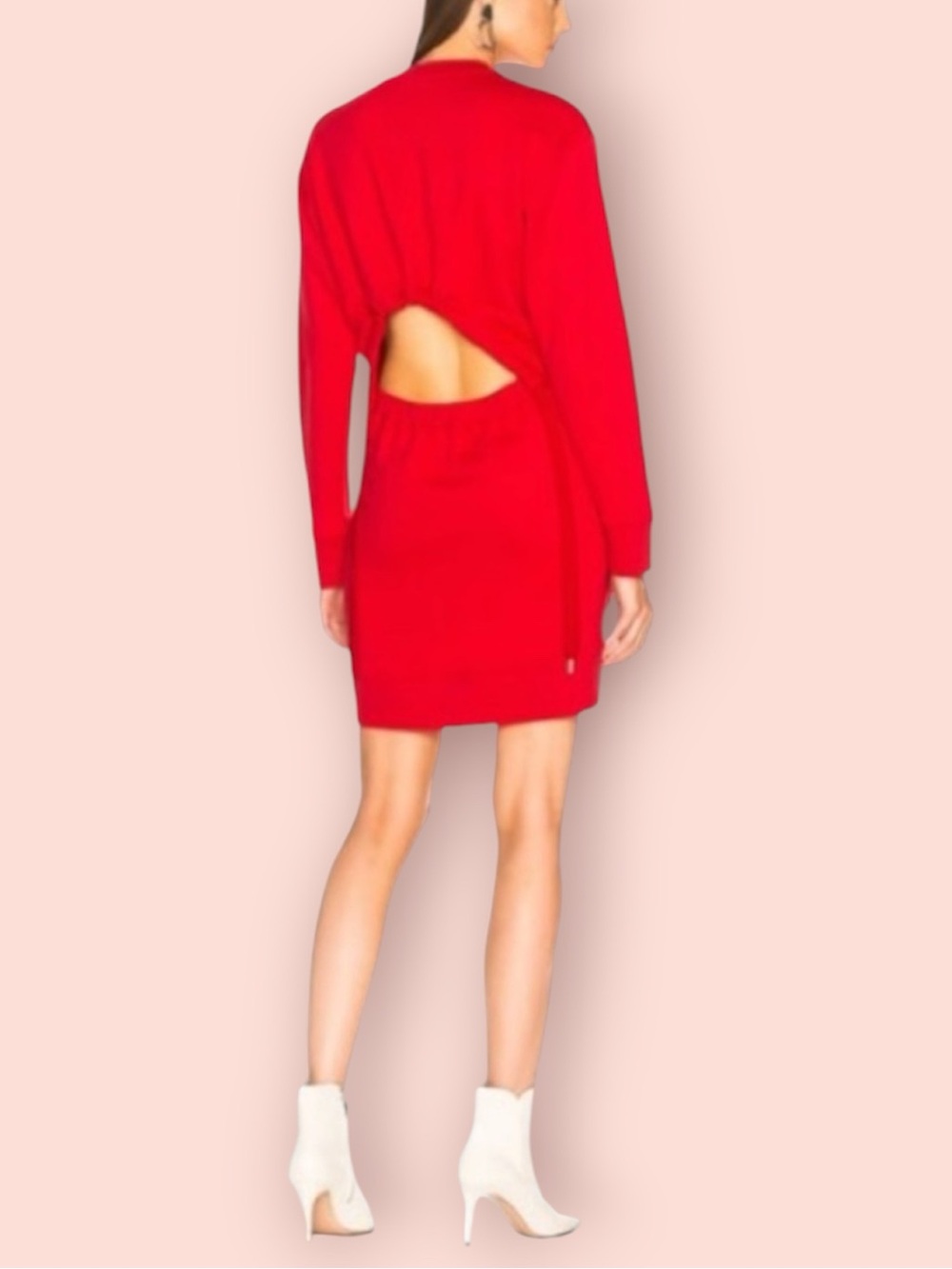 TIBI Easy Sweatshirt Open Back Dress in Cherry Red